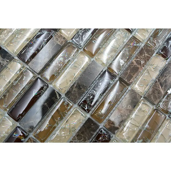 Mozaïektegel rechthoek glas Mix XIC S1255 - 32,2 x 31 cm, Bruin, Glanzend - Close-up