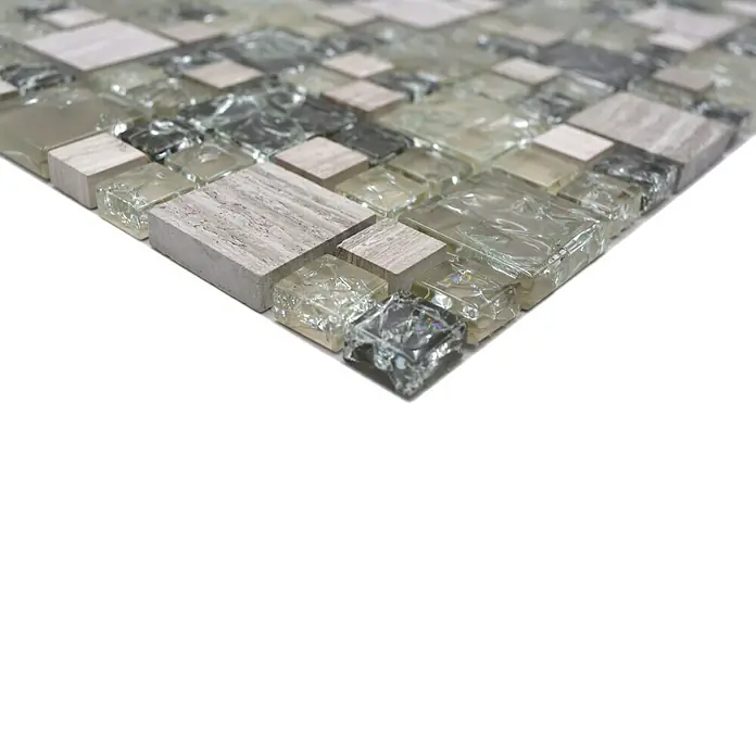 Mozaïektegel glas Mix XIC K1452 - 30,5 x 30,5 cm, Grijs/Groen, Glanzend - Close-up
