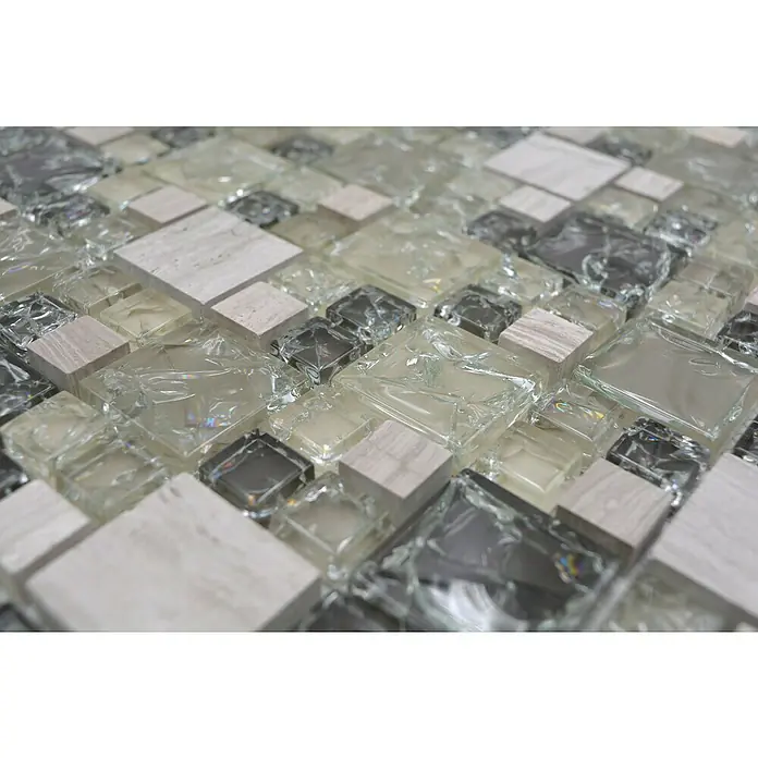 Mozaïektegel glas Mix XIC K1452 - 30,5 x 30,5 cm, Grijs/Groen, Glanzend - Close-up