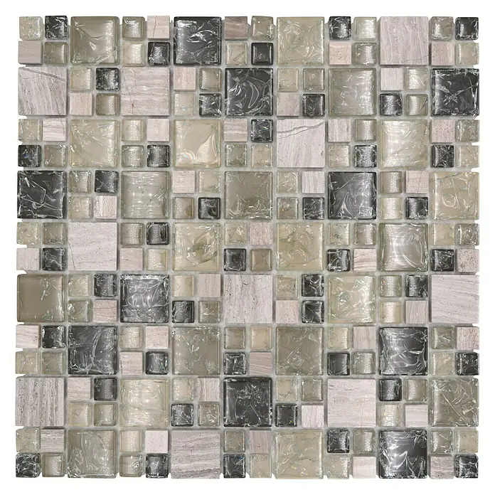 Mozaïektegel glas Mix XIC K1452 - 30,5 x 30,5 cm, Grijs/Groen, Glanzend - Bovenaanzicht