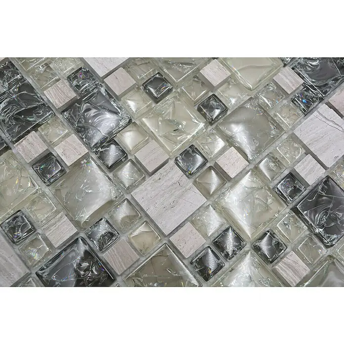 Mozaïektegel glas Mix XIC K1452 - 30,5 x 30,5 cm, Grijs/Groen, Glanzend - Close-up