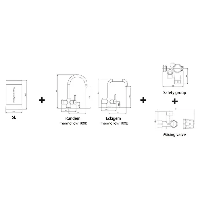 Thermoflow Untertischspeicher und Armatur 100 E - 5 l, 2.200 W, Temperaturbereich: 35 °C bis kochend, Armatur eckig