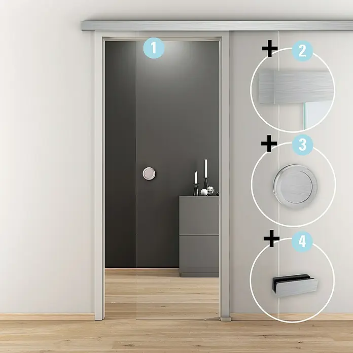Diamond Doors Tolóajtó komplett készlet - Átlátszó üveg, Edzett biztonsági üveg (ESG) - Hangulatos felvétel