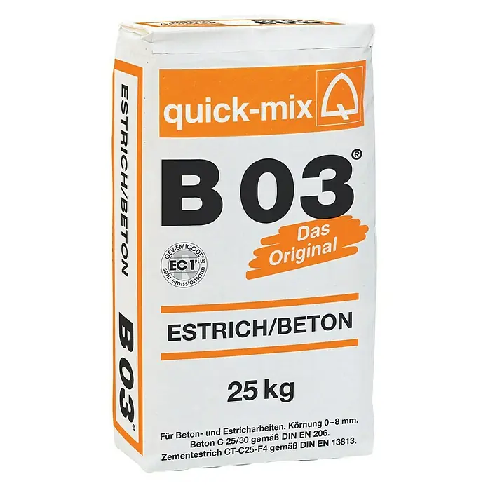 Quick-Mix Estrichbeton B03 - 25 kg, Chromatarm, Mineralisch - Vorderansicht