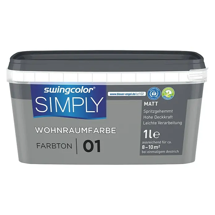 swingcolor Muurverf SIMPLY  NR. 1 - Grijs - Nr. 01, 1 l, Mat - Vooraanzicht