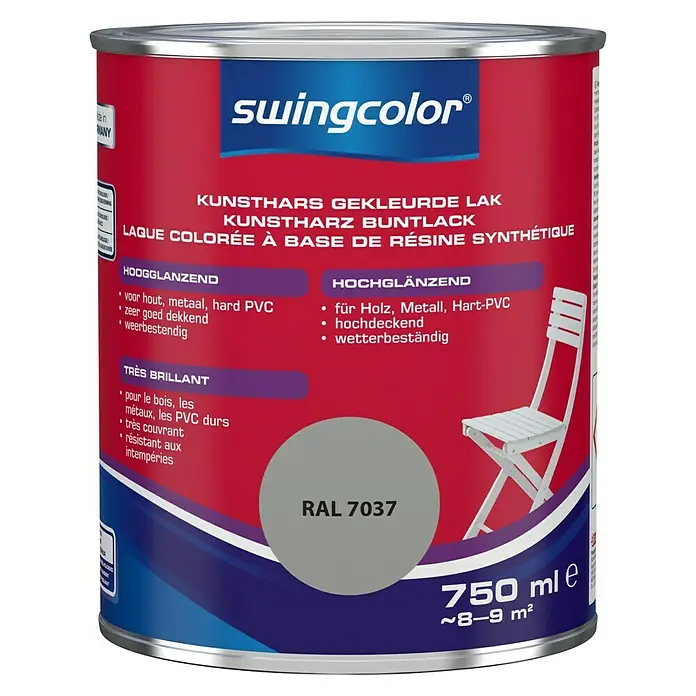swingcolor Gekleurde kunstharslak - Stofgrijs, 750 ml, Hoogglans - Vooraanzicht