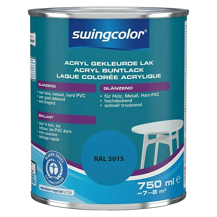 swingcolor Acryllak RAL 5015 Hemelsblauw - Hemelsblauw, 750 ml, Glanzend - Vooraanzicht
