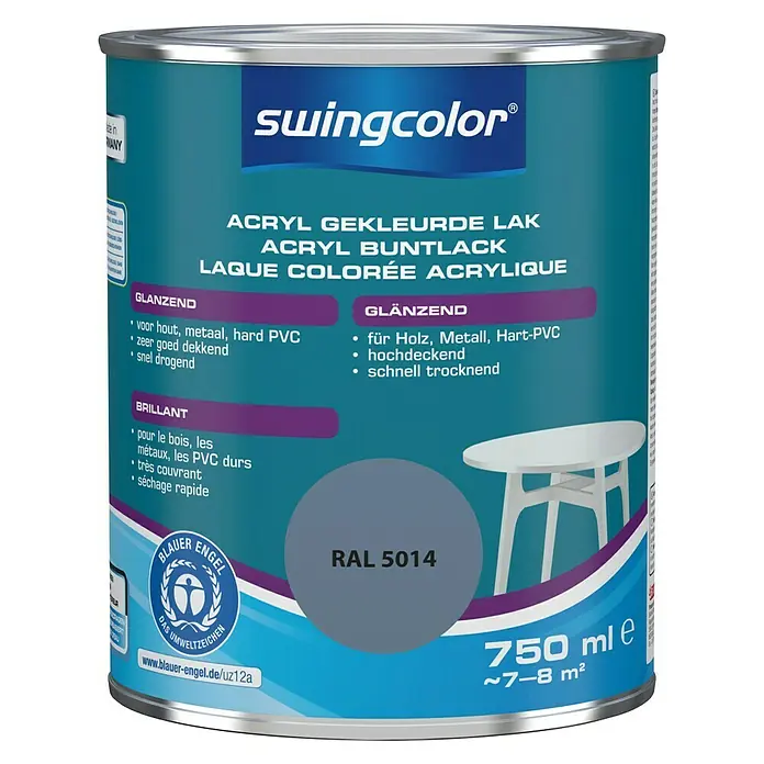 swingcolor Acryllak RAL 5014 Duifblauw - Duifblauw, 750 ml, Glanzend - Vooraanzicht