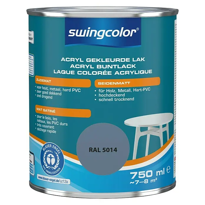 swingcolor Acryllak RAL 5014 Duifblauw - Duifblauw, 750 ml, Zijdemat - Vooraanzicht