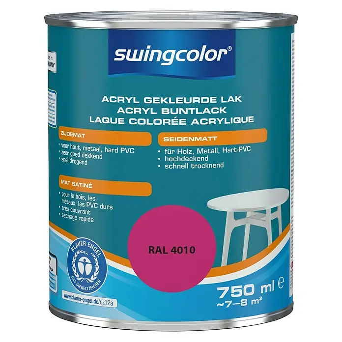 swingcolor Acryllak RAL 4010 Telemagenta - Telemagenta, 750 ml, Zijdemat - Vooraanzicht