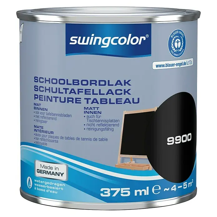 swingcolor Schoolbordverf Zwart - Zwart, 375 ml, Mat - Vooraanzicht