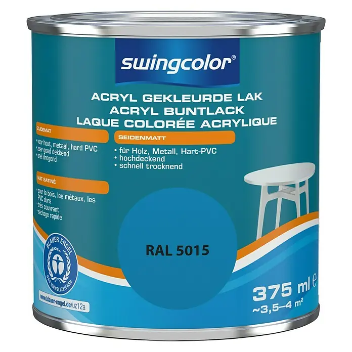 swingcolor Acryllak RAL 5015 Hemelsblauw - Hemelsblauw, 375 ml, Zijdemat - Vooraanzicht