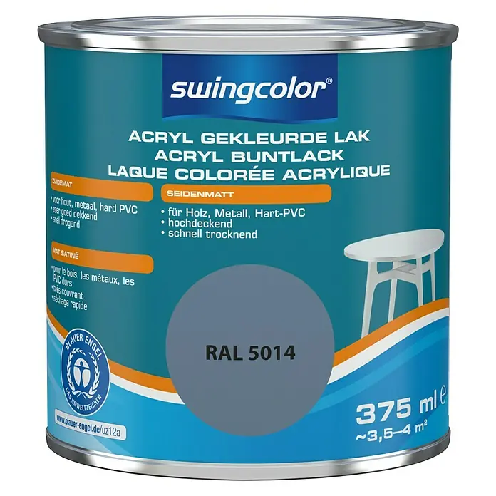swingcolor Acryllak RAL 5014 Duifblauw - Duifblauw, 375 ml, Zijdemat - Vooraanzicht