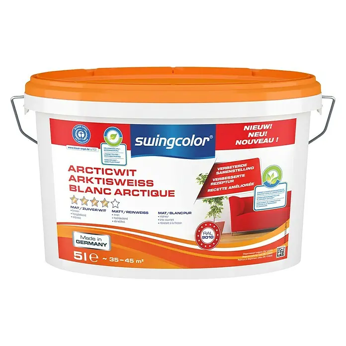 swingcolor Muurverf Zuiver wit - Zuiver wit, 5 l, Mat - Vooraanzicht