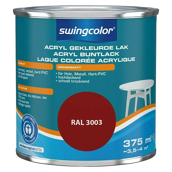 swingcolor Acryllak RAL 3003 Robijnrood - Robijnrood, 375 ml, Zijdemat - Vooraanzicht