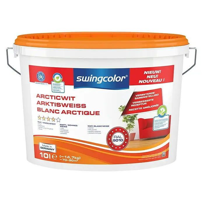 swingcolor Muurverf Sneeuwwit - Sneeuwwit, 10 l, Mat - Vooraanzicht