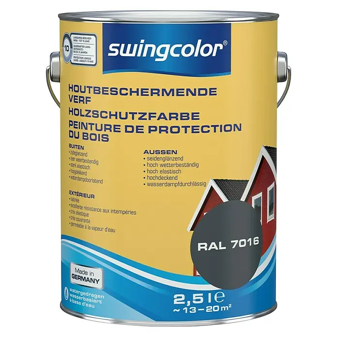 swingcolor Houtbeschermende verf Antracietgrijs - Antracietgrijs, 2,5 l, Zijdeglans - Vooraanzicht