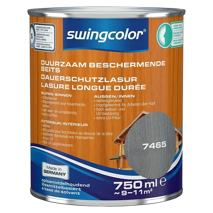 swingcolor Houtbeschermingsbeits Duurzaam Antracietgrijs - Antracietgrijs, 750 ml, Zijdeglans - Vooraanzicht