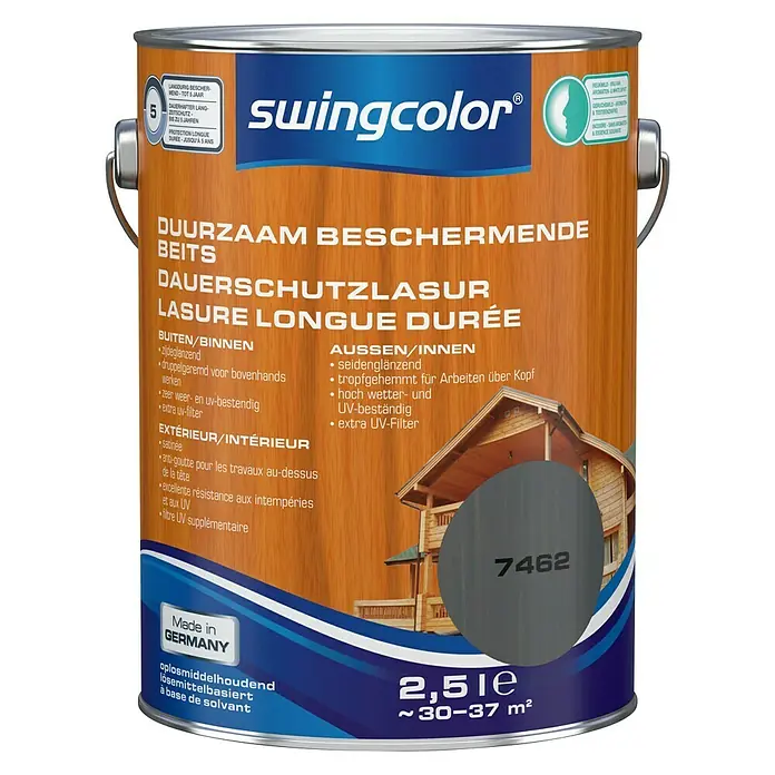 swingcolor Houtbeschermingsbeits Duurzaam Duifgrijs - Duifgrijs, 2,5 l, Zijdeglans - Vooraanzicht