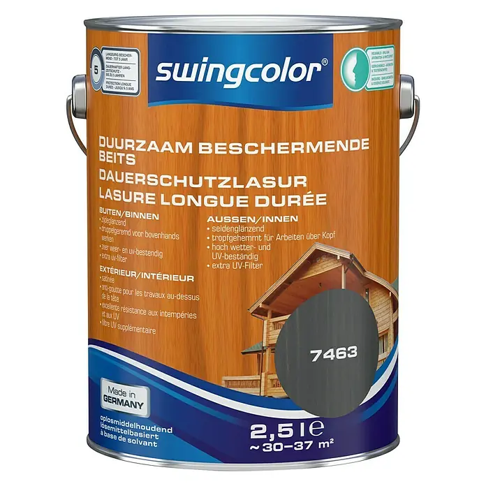 swingcolor Houtbeschermingsbeits Duurzaam Nachtgrijs - Nachtgrijs, 2,5 l, Zijdeglans - Vooraanzicht