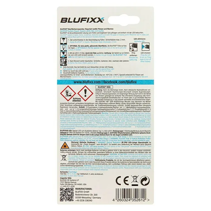 Blufixx Reparatur-Set Fliesen - Weiß, 5 g - Rückansicht