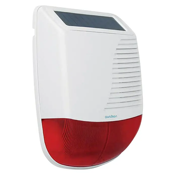 Avidsen Sirena solar inalámbrica - Específico para: Kit de alarma Avidsen modelo 100720 y 100731, 100 dB, Para exterior - Vista angular