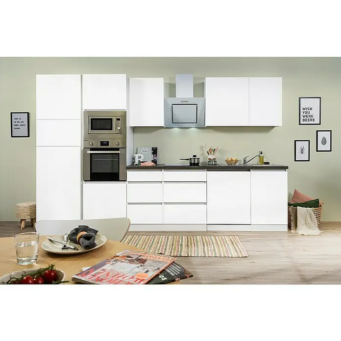Respekta Premium Küchenzeile GLRP345HWWMGKE - Breite: 345 cm, Mit Elektrogeräten, Weiß matt - Stimmungsaufnahme