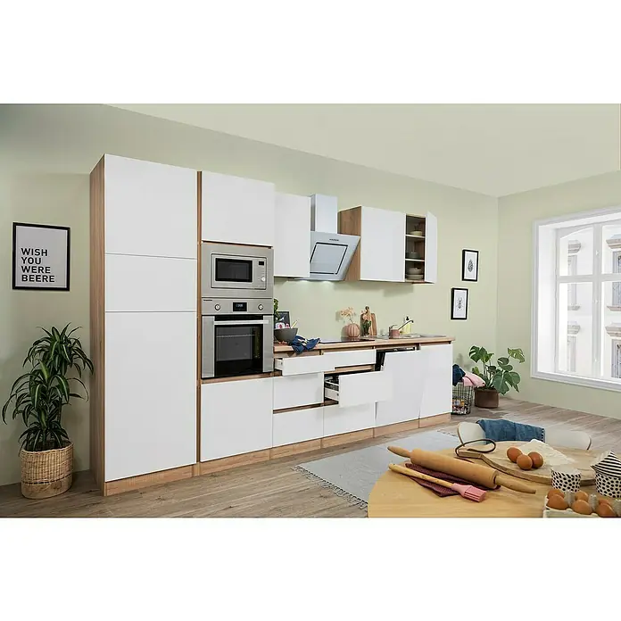 Respekta Premium Küchenzeile GLRP345HESWMGKE - Breite: 345 cm, Mit Elektrogeräten, Weiß matt - Stimmungsaufnahme