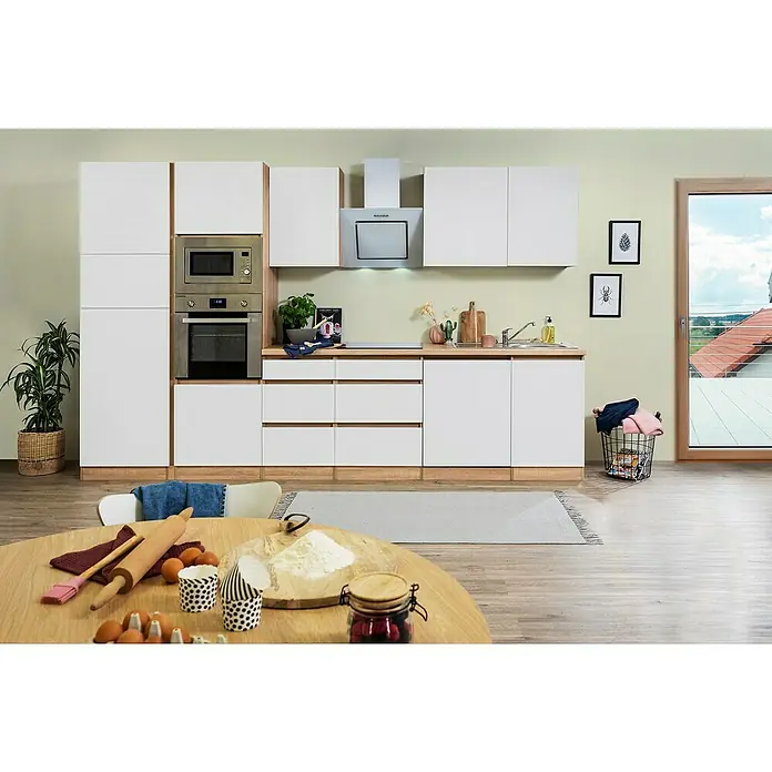 Respekta Premium Küchenzeile GLRP345HESWMGKE - Breite: 345 cm, Mit Elektrogeräten, Weiß matt - Stimmungsaufnahme