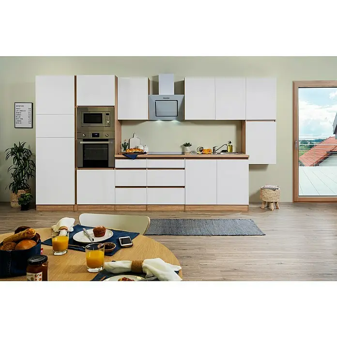 Respekta Premium Küchenzeile GLRP385HESWMGKE - Breite: 385 cm, Mit Elektrogeräten, Weiß matt - Stimmungsaufnahme