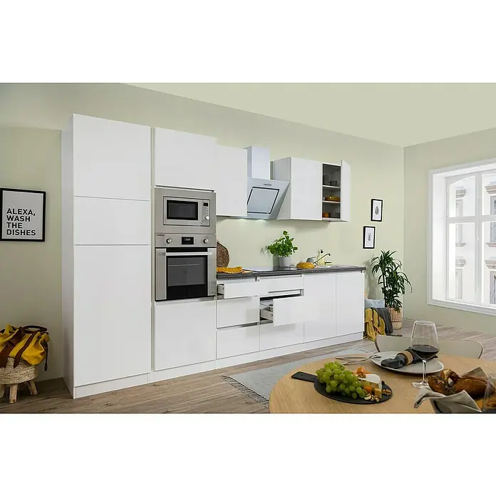 Respekta Premium Küchenzeile GLRP335HWWMGKE - Breite: 335 cm, Mit Elektrogeräten, Weiß matt - Stimmungsaufnahme