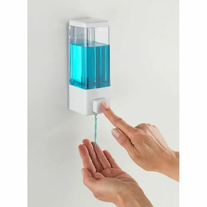 Wenko Dispensador de jabón Istres - Blanco, Capacidad del depósito: 320 ml - Producto en uso