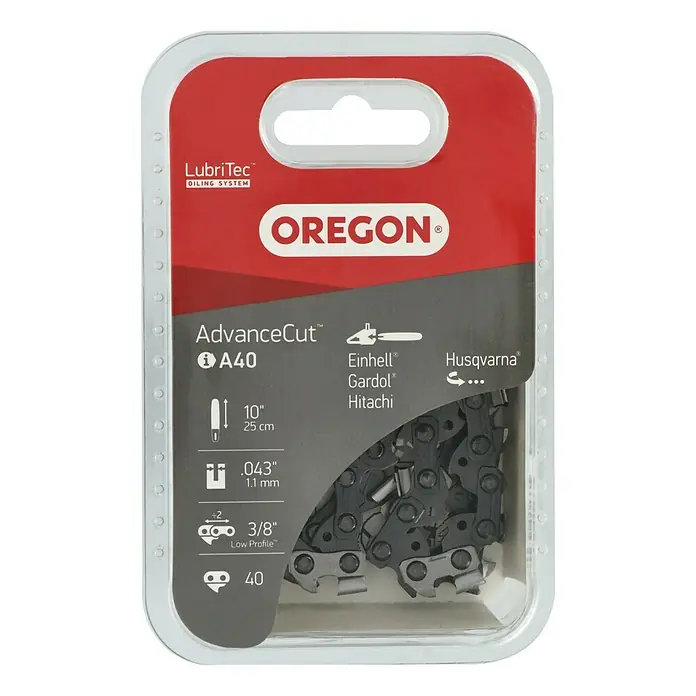 Oregon Sägekette - Schnittlänge: 25 cm, Treibglieder: 40 Stk., Nutbreite: 1,1 mm, Passend für: Gardol Akku-Kettensäge GAK-E 20 Li - Vorderansicht
