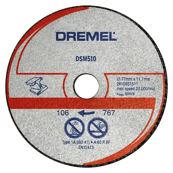 Dremel Disco de corte DSM 510 - Diámetro disco: 77 mm, Apto para: Metal, Profundidad de corte: 20 mm, 3 ud. - Vista superior