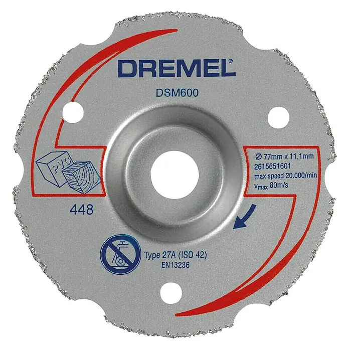 Dremel Carbide doorslijpschijf DSM600 - Schijfdiameter: 77 mm, Zaagdiepte: 20 mm - Bovenaanzicht