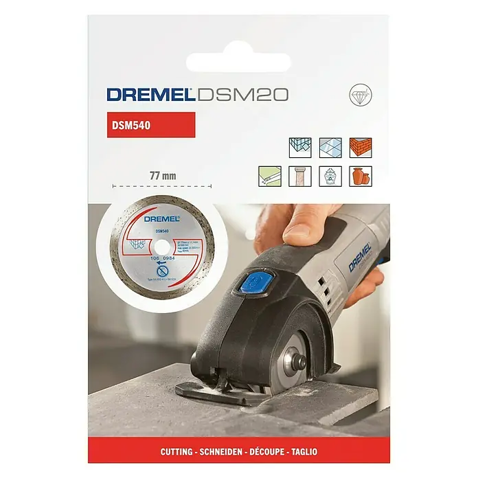 Dremel Diamant-Trennscheibe DSM 540 - Durchmesser Scheibe: 77 mm, Geeignet für: Keramikfliesen, Schnitttiefe: 20 mm - Vorderansicht