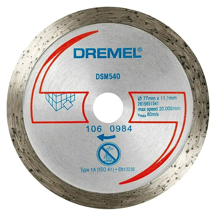 Dremel Diamant-Trennscheibe DSM 540 - Durchmesser Scheibe: 77 mm, Geeignet für: Keramikfliesen, Schnitttiefe: 20 mm - Draufsicht