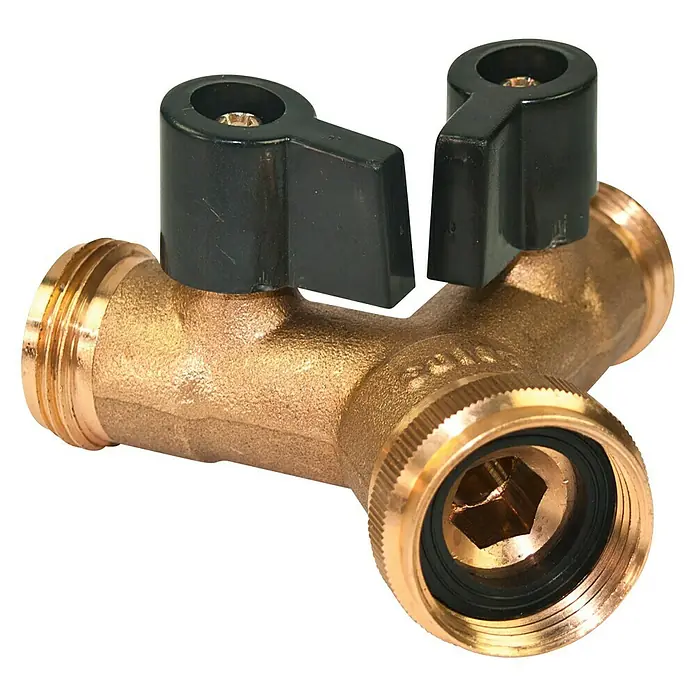 2-Wege-Verteiler - ¾″, Messing, Blank - Diagonale Ansicht