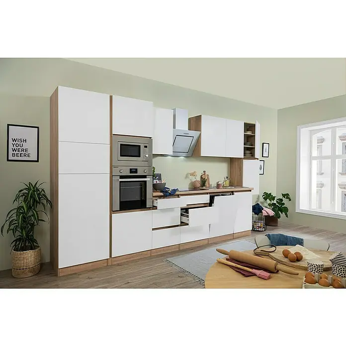Respekta Premium Küchenzeile GLRP395HESWMGKE - Breite: 395 cm, Mit Elektrogeräten, Weiß matt - Stimmungsaufnahme