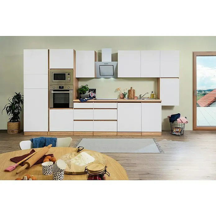 Respekta Premium Küchenzeile GLRP395HESWMGKE - Breite: 395 cm, Mit Elektrogeräten, Weiß matt - Stimmungsaufnahme