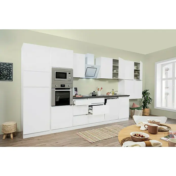 Respekta Premium Küchenzeile GLRP445HWWMGKE - Breite: 445 cm, Mit Elektrogeräten, Weiß matt - Stimmungsaufnahme