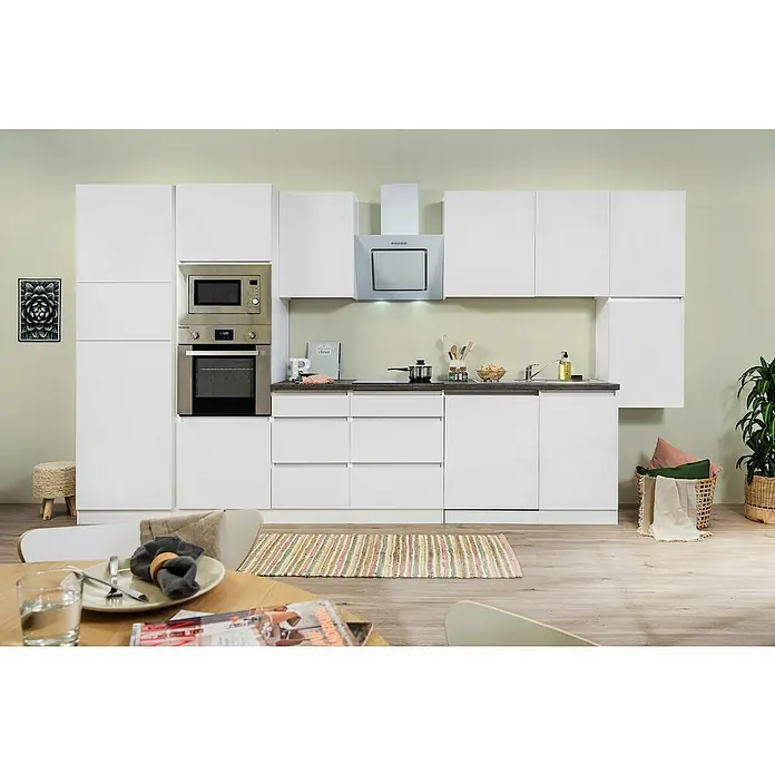 Respekta Premium Küchenzeile GLRP395HWWMGKE - Breite: 395 cm, Mit Elektrogeräten, Weiß matt - Stimmungsaufnahme