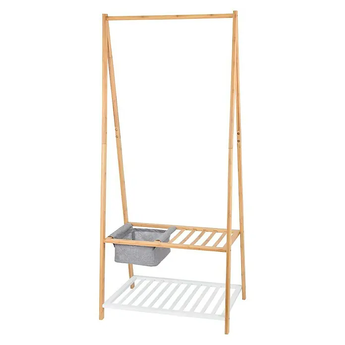 Garderobenständer - L x B x H: 45 x 70 x 160 cm, Bambus/Weiß - Diagonale Ansicht