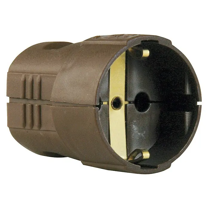 UniTEC Schutzkontakt-Kupplung - Braun, Kunststoff, IP20, 250 V, 16 A - Diagonale Ansicht