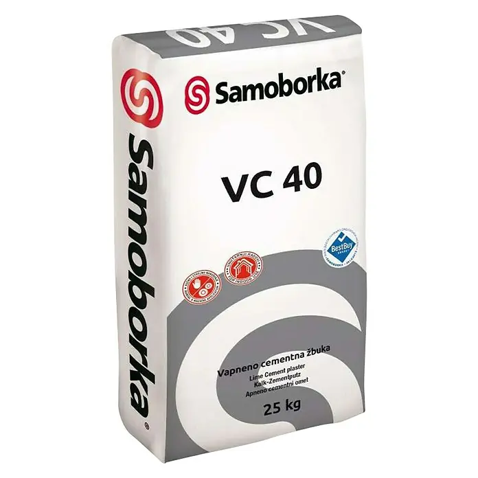 Samoborka Vapneno-cementna žbuka za ručnu obradu VC 40 - 25 kg - Dijagonalni pogled