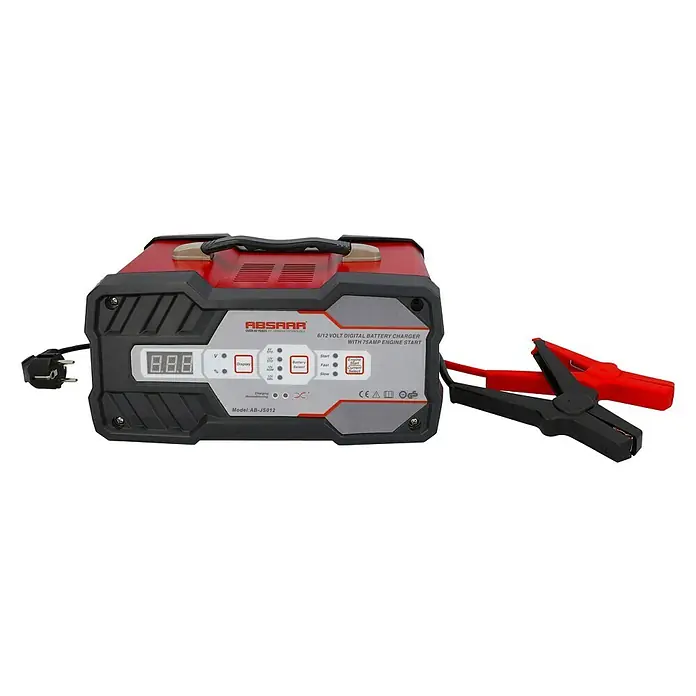 Absaar Batterie-Ladegerät mit Starthilfe - Ladestrom: 12 A, AGM-/Gel-/Nass-/Blei-Säure-Batterien 6/12 V - Diagonale Ansicht