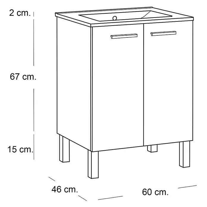 Mueble de lavabo Fran kit - L x An x Al: 46 x 60 x 84 cm, Nature, Mate