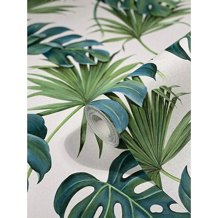 SCHÖNER WOHNEN-Kollektion New Spirit Vliestapete Fensterblatt - Grün/Weiß, Floral, 10,05 x 0,53 m - Detailaufnahme