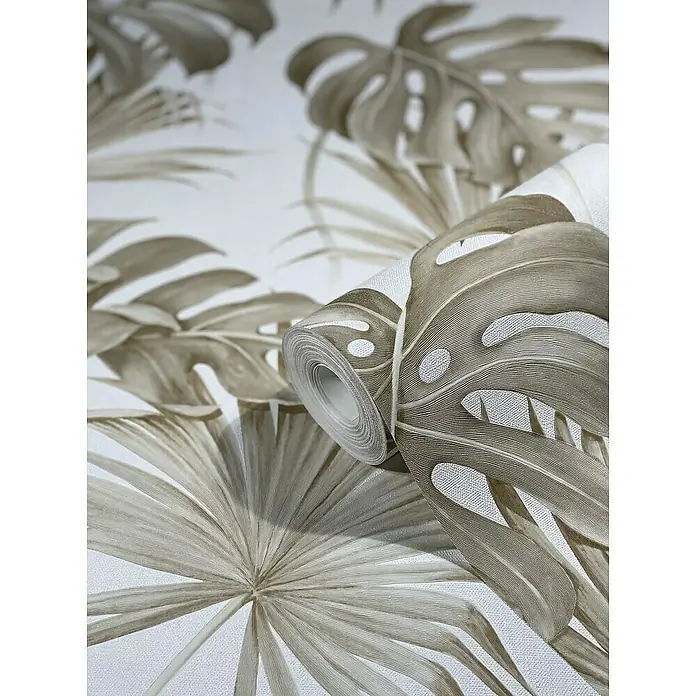 SCHÖNER WOHNEN-Kollektion New Spirit Vliestapete Fensterblatt - Beige/Weiß, Floral, 10,05 x 0,53 m - Detailaufnahme
