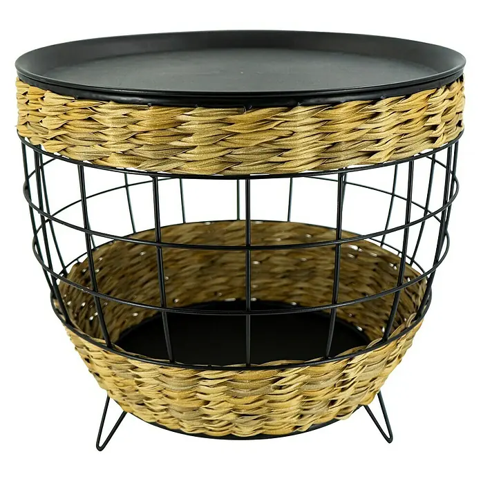 Beistelltisch Polyrattan - Ø x H: 50 x 45 cm, Natur/Schwarz - Vorderansicht